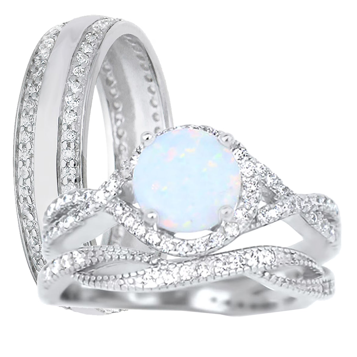 Sterling Silver Wedding Rings Bridal Set U8930