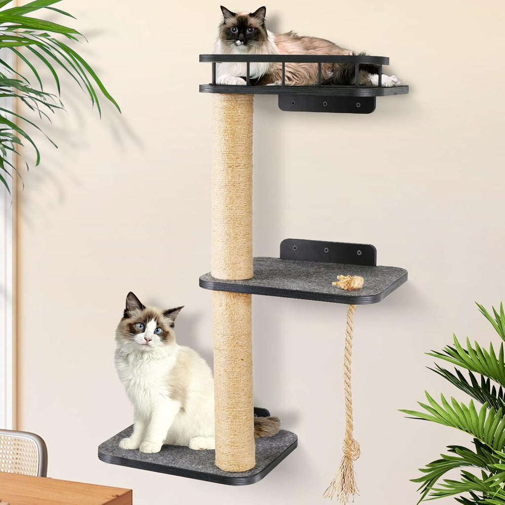 3-Tier Cat Wall Shelves with Scratching Post Z70784
