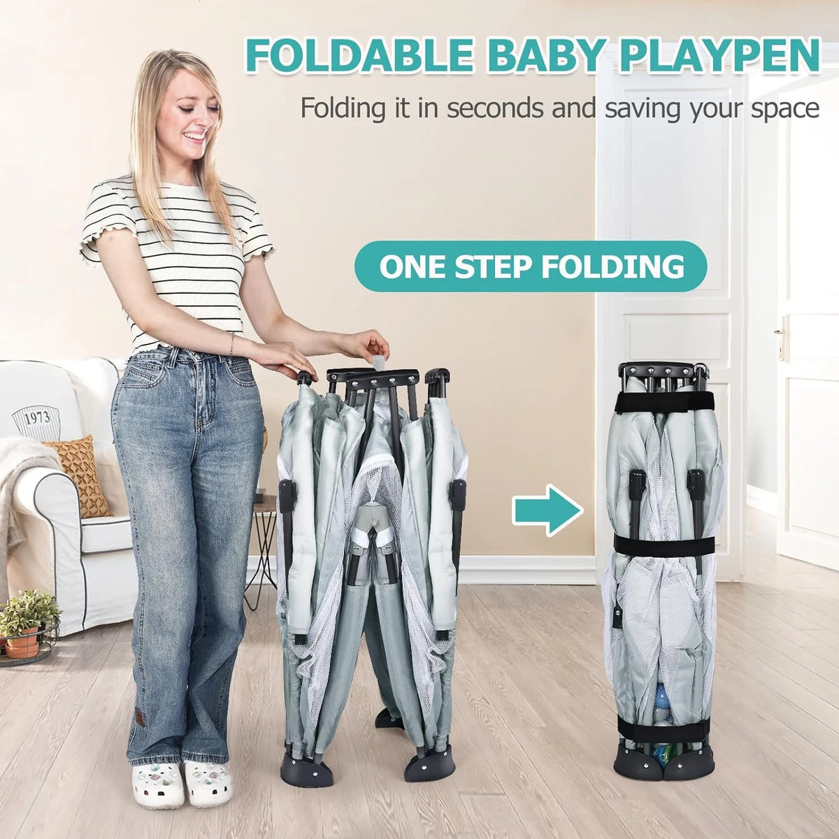 Foldable Large Play Pen with 2 Storage Bags 50 Balls (71" × 59") T688