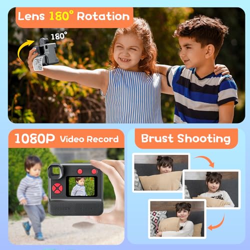 Blue FHD Selfie Digital Video Camera with 3 Rolls Print Paper & 32G Card O7149