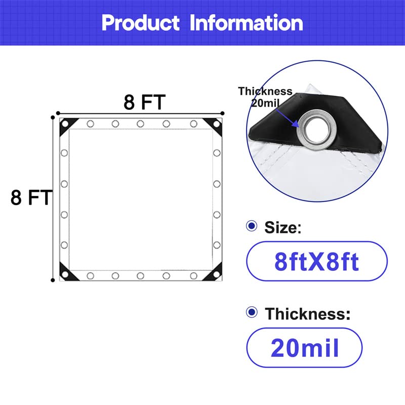 8x8 FT Heavy Duty Clear Vinyl Tarp X29666