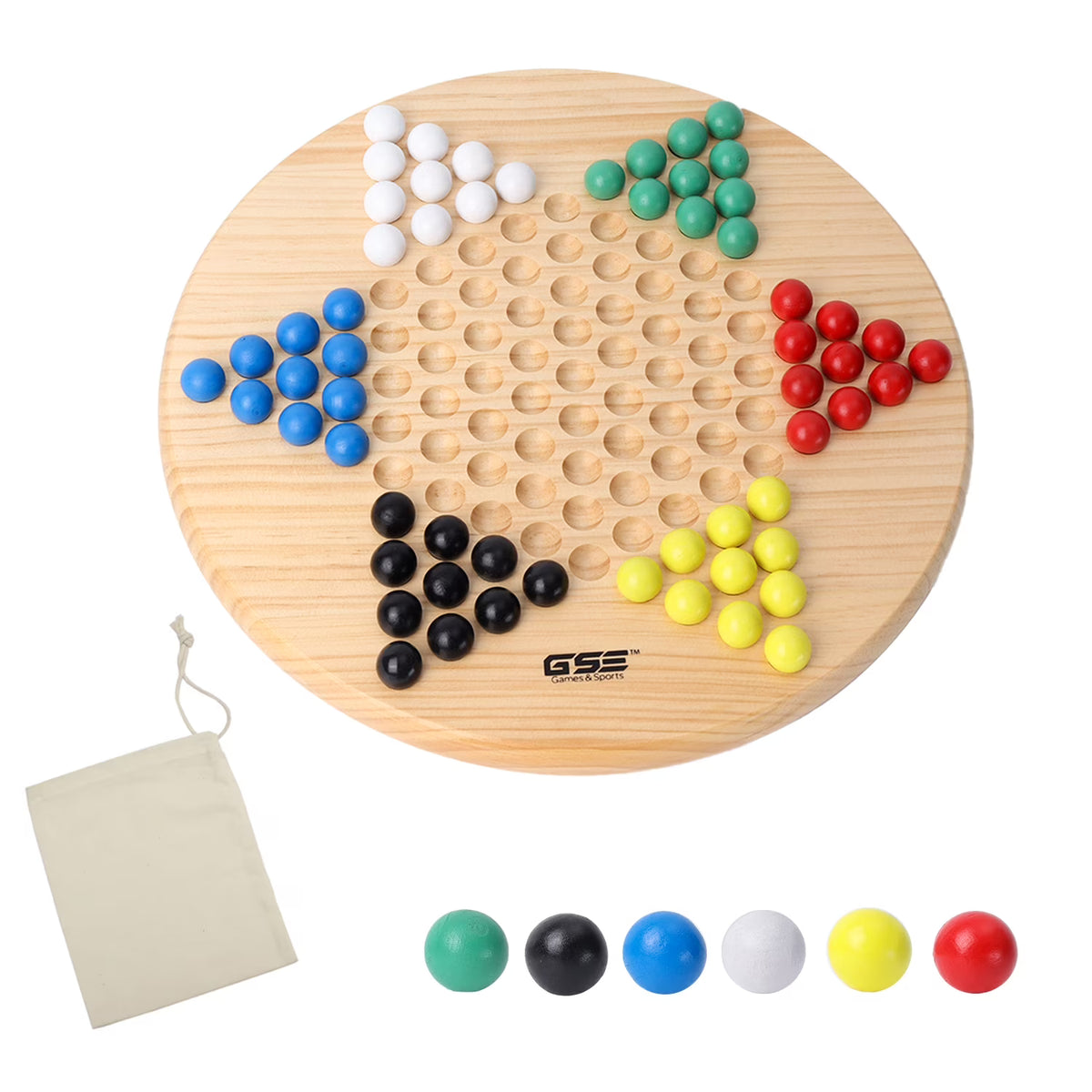 11.5" Wooden Chinese Checker Board Game with 66 Wood Marbles U6441