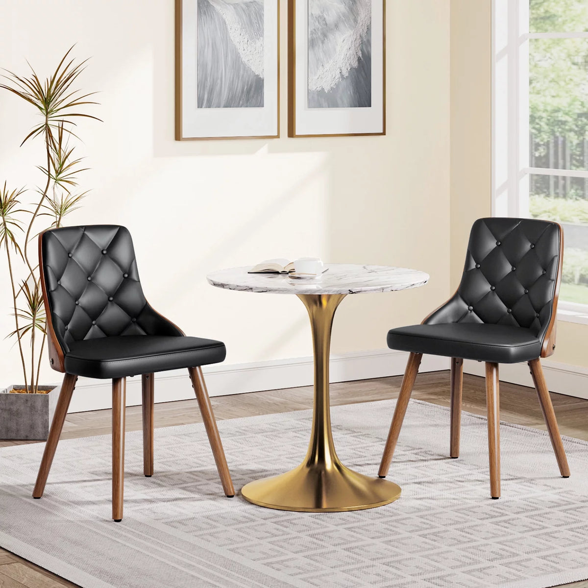 Black Set of 2 PU Leather Upholstered Dining Chairs H674