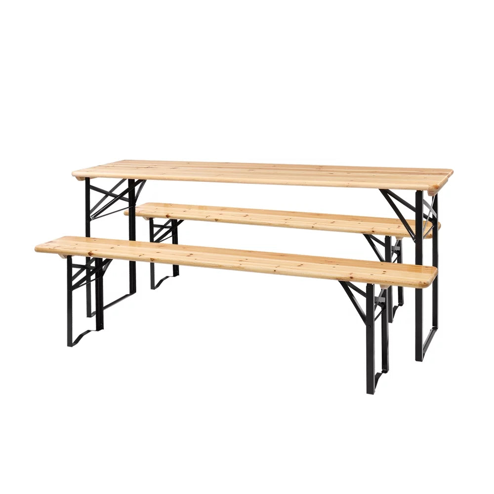 5.8FT Wood Table and Bench Set F505465