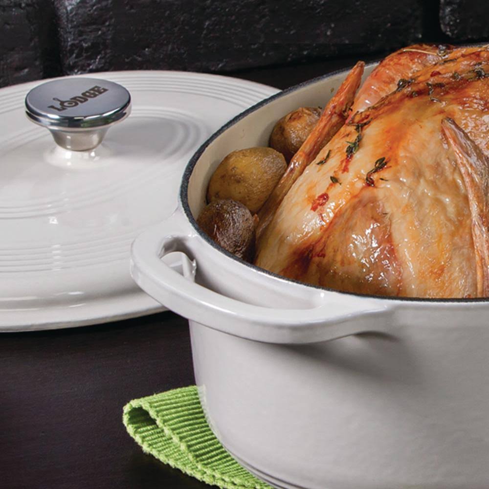 Enameled Cast Iron Oval Dutch Oven 7-Quart Oyster White F84545