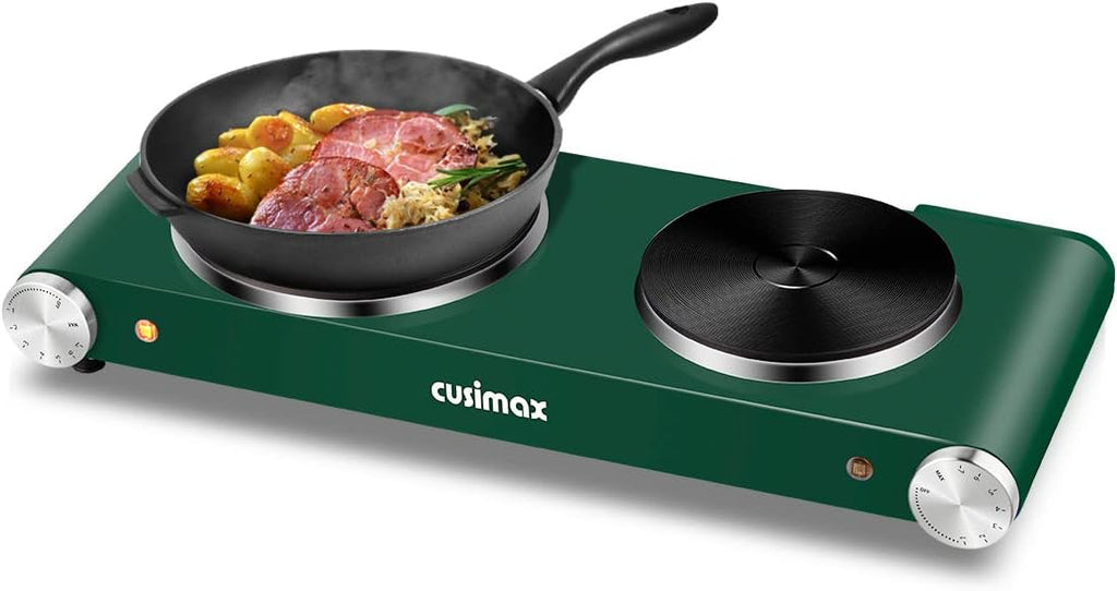 Electric Hot Plate 1500W Single Burner Cast Iron Portable Stove with Adjustable Temperature Control Silver Stainless Steel Non-Slip Rubber Feet Pack of 2 Q340