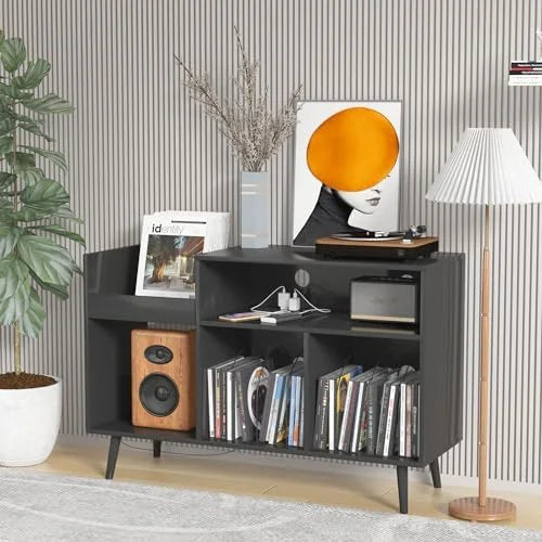 Mid-Century Record Player Stand with Vinyl Record Cabinet M225380
