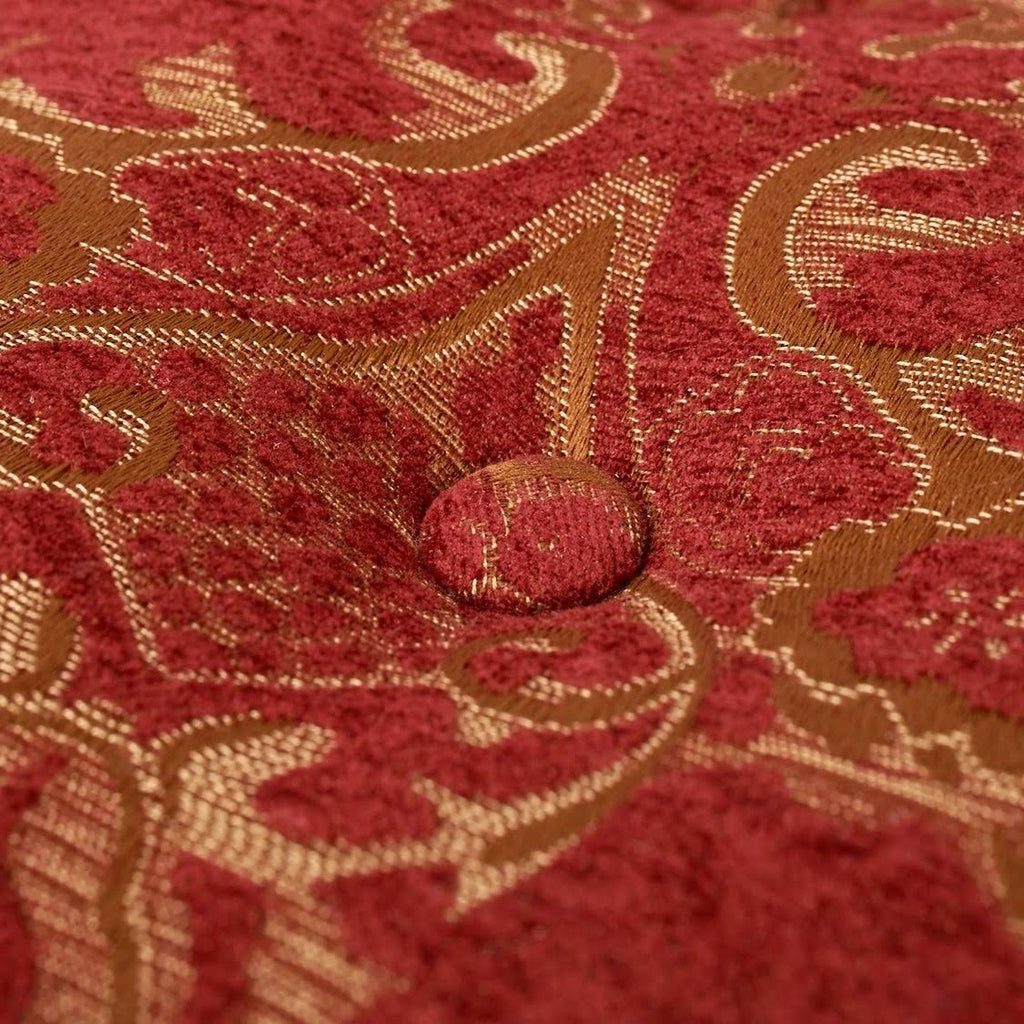 Red & Gold Jacquard Round Ottoman Footstool J684