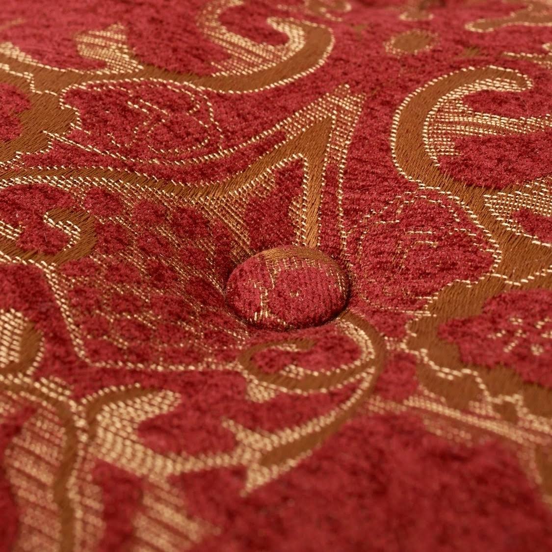 Red & Gold Jacquard Round Ottoman Footstool J684