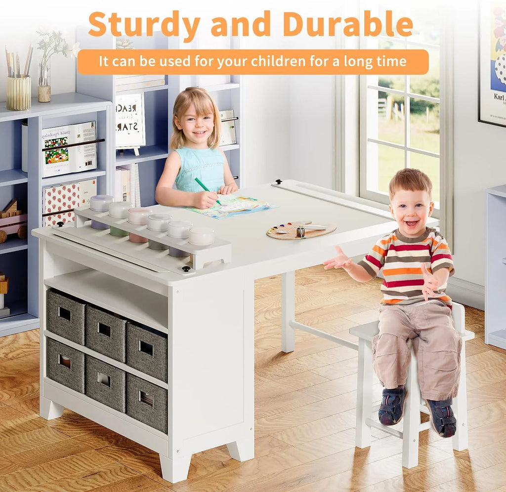 Wooden Kids Art Table and Chair Set with Storage Shelves Q31973