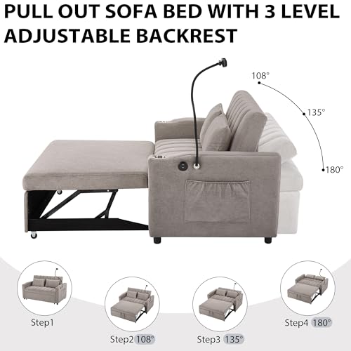 Beige 3 in 1 Convertible Single Sofa Bed Lounger Chair with Pillow and Adjustable Backrest H103