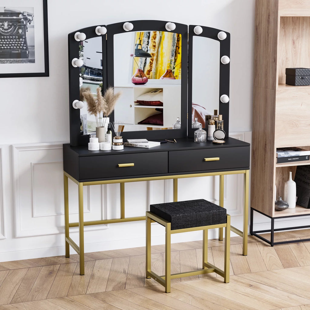 Vanity Table with Lighted Mirror Black O777173