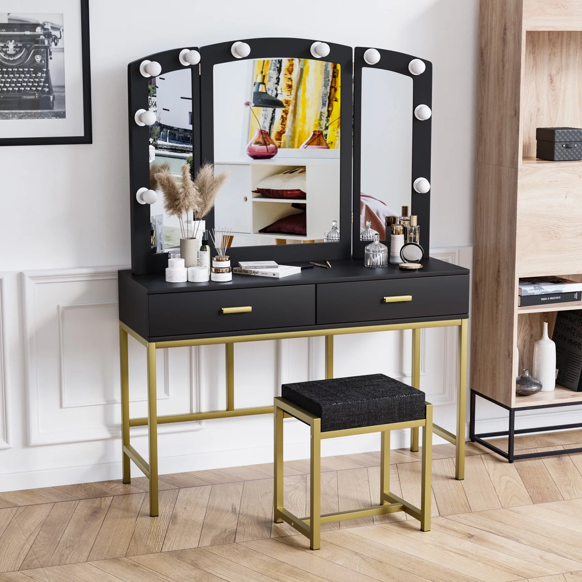 Vanity Table with Lighted Mirror Black O777173