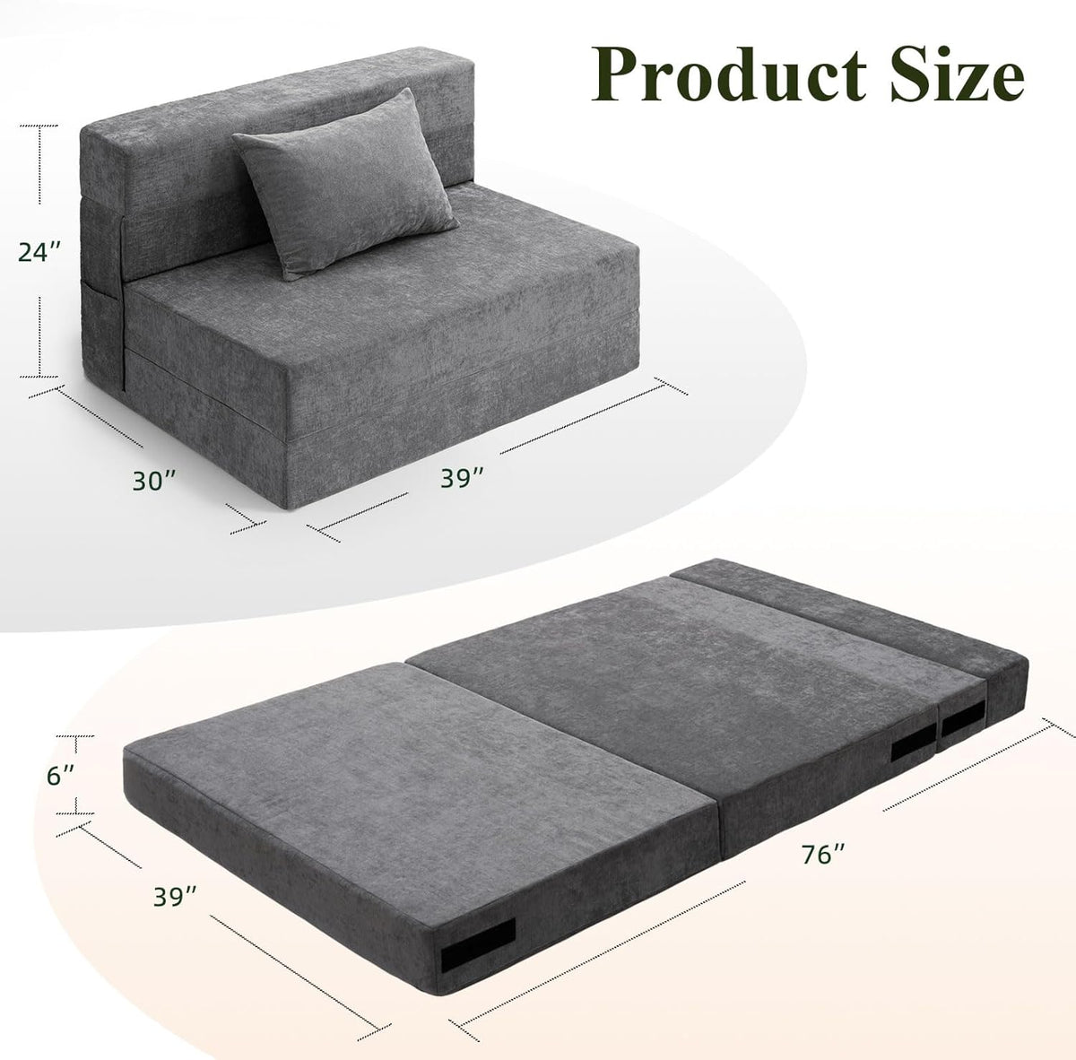 Gray Folding Sofa Bed with Pillow D6468