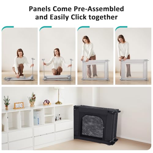 Black Adjustable Large Baby Playpen with Breathable Mesh E5636