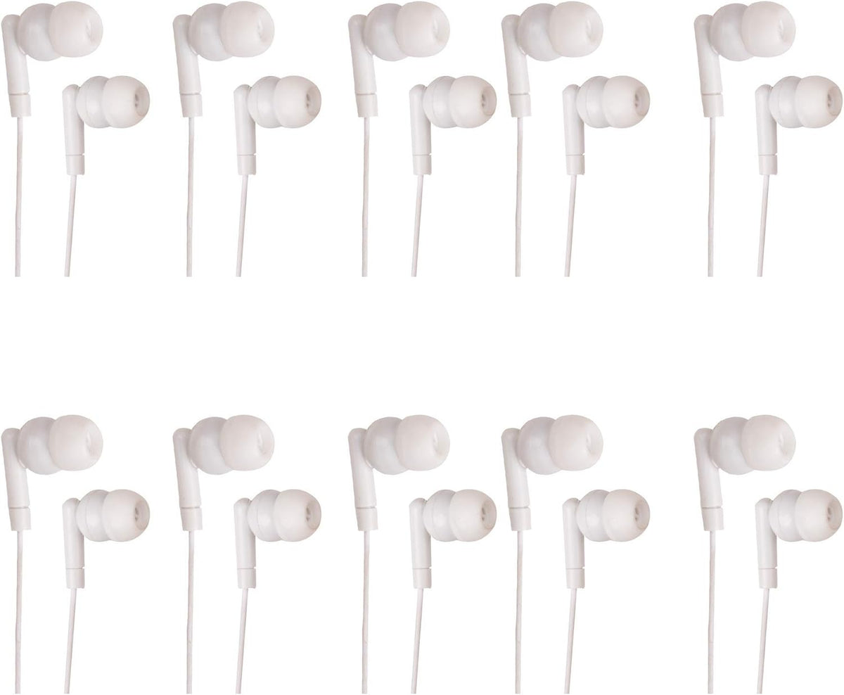 White Headphones 3.5mm Disposable Earbuds 50 Pack K226