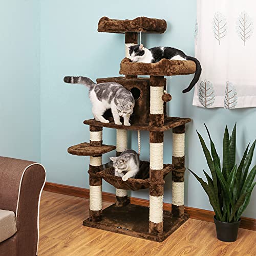 56.3-Inch Light Gray Cat Tree with Scratching Posts W281272