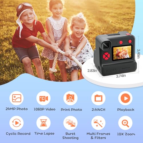 Blue FHD Selfie Digital Video Camera with 3 Rolls Print Paper & 32G Card O7149