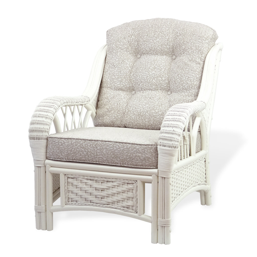 Rattan Wicker Living Room Set 4 Pieces: 2 Lounge Chair ThreeSeater/Sofa Coffee Table White Color with Cushion V807
