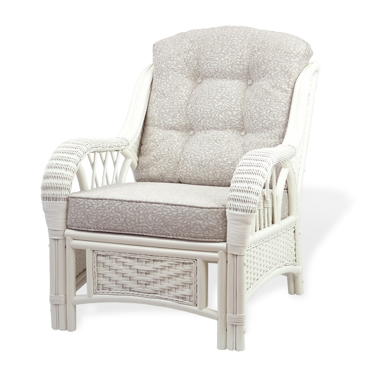 Rattan Wicker Living Room Set 4 Pieces: 2 Lounge Chair ThreeSeater/Sofa Coffee Table White Color with Cushion V807