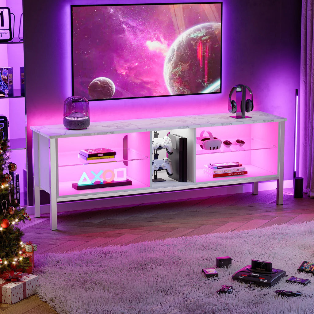 Black Marble TV Stand with Storage Cabinet U573851