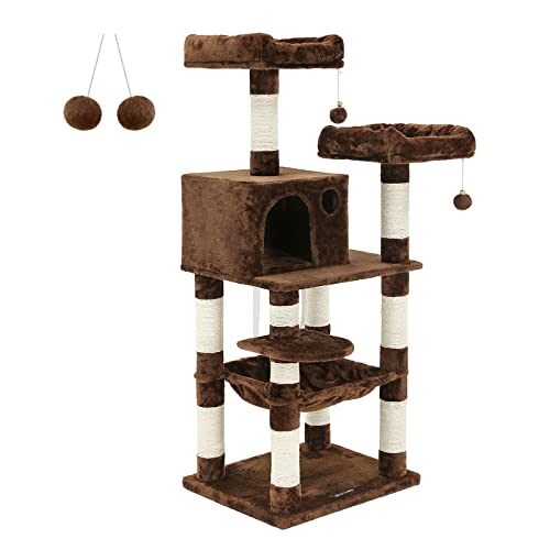 56.3-Inch Light Gray Cat Tree with Scratching Posts W281272