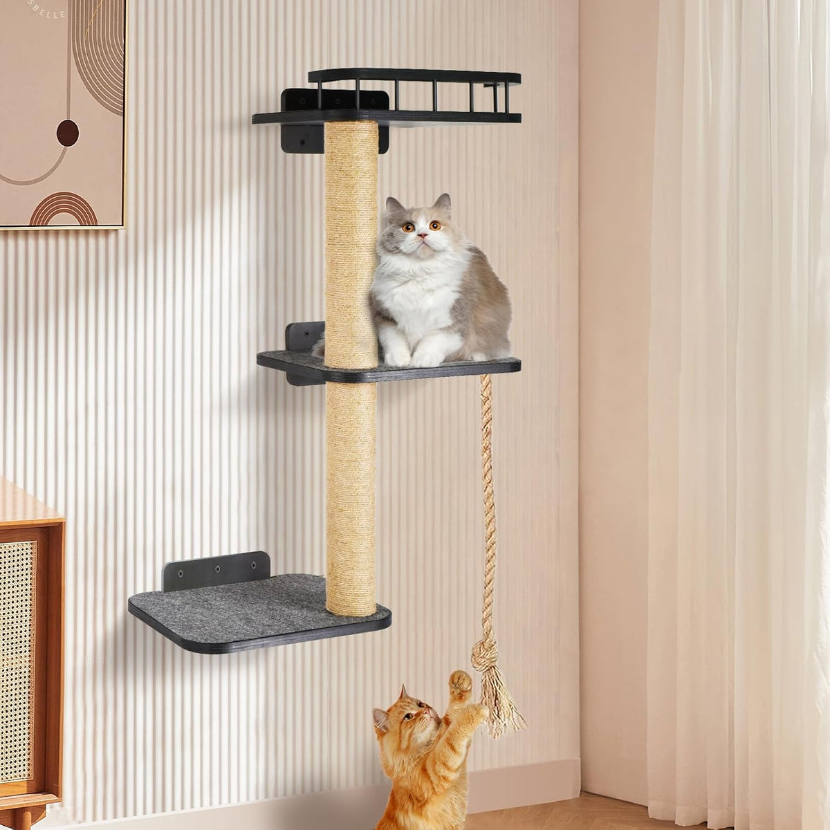3-Tier Cat Wall Shelves with Scratching Post Z70784