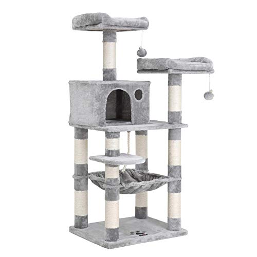 56.3-Inch Light Gray Cat Tree with Scratching Posts W281272
