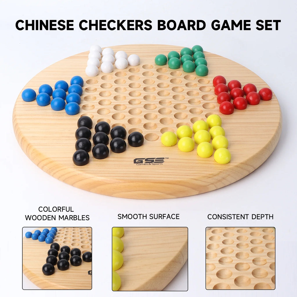 11.5" Wooden Chinese Checker Board Game with 66 Wood Marbles U6441