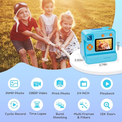 Blue FHD Selfie Digital Video Camera with 3 Rolls Print Paper & 32G Card O7149
