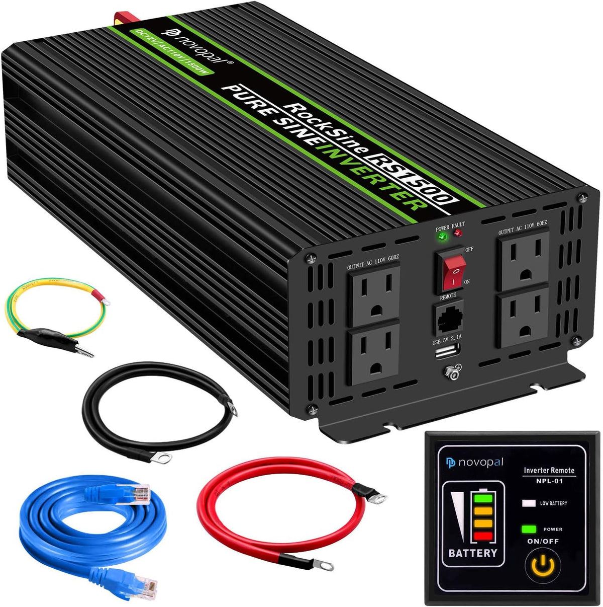 1500 Watt 24V Pure Sine Wave Inverter with 4 AC Outlets N661446