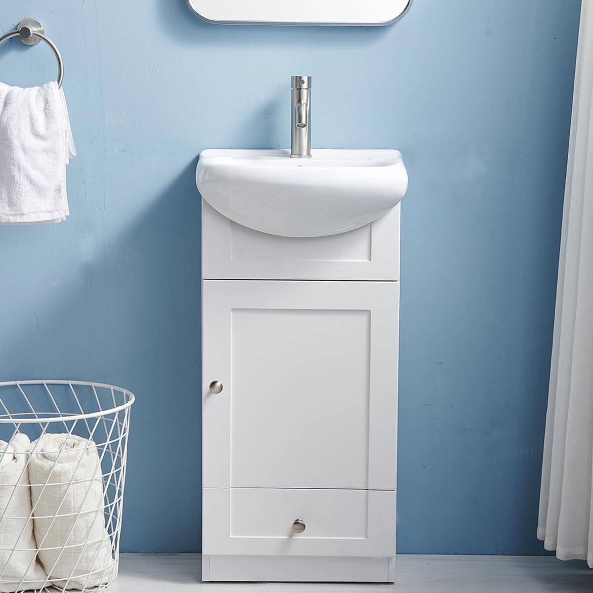 18" White Bathroom Vanity with Sink and 1 Door 1 Drawer I66832