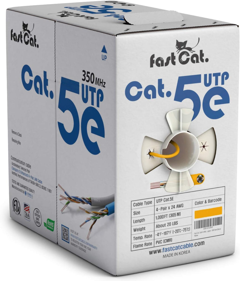 Cat5e Ethernet Cable 1000ft 24 AWG Bare Copper Blue Z583433