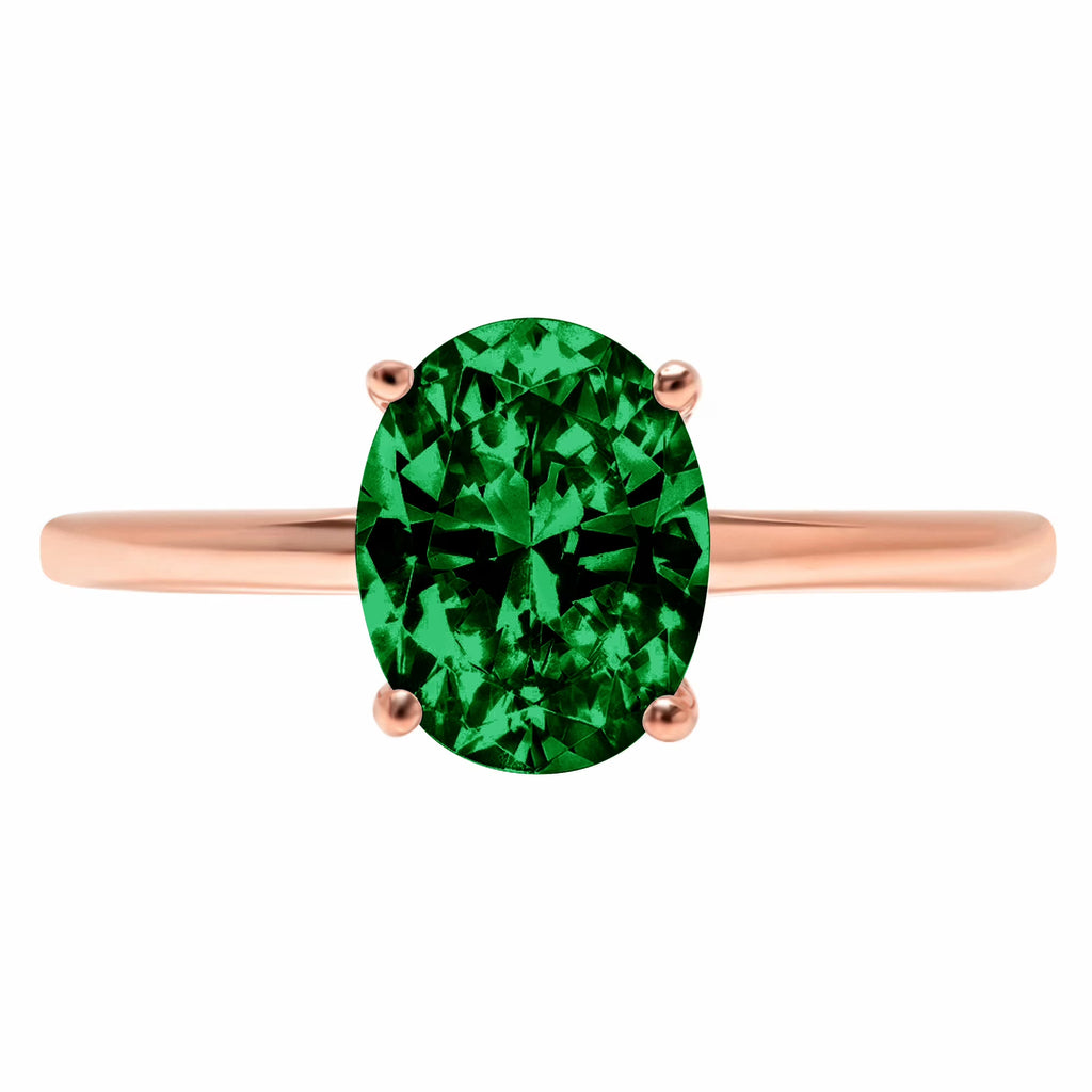 Oval Cut Green Simulated Emerald Solitaire Ring L22950