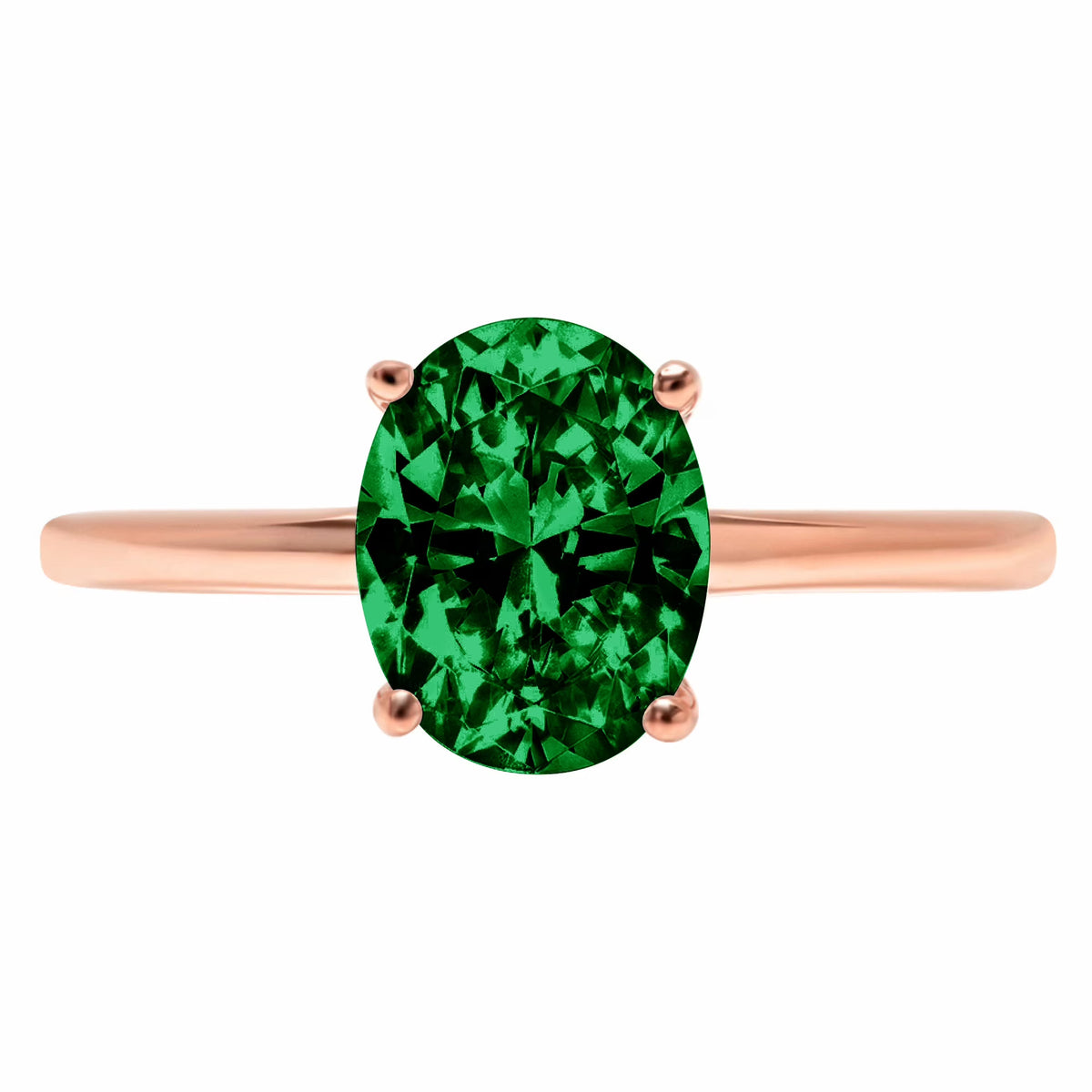 Oval Cut Green Simulated Emerald Solitaire Ring L22950