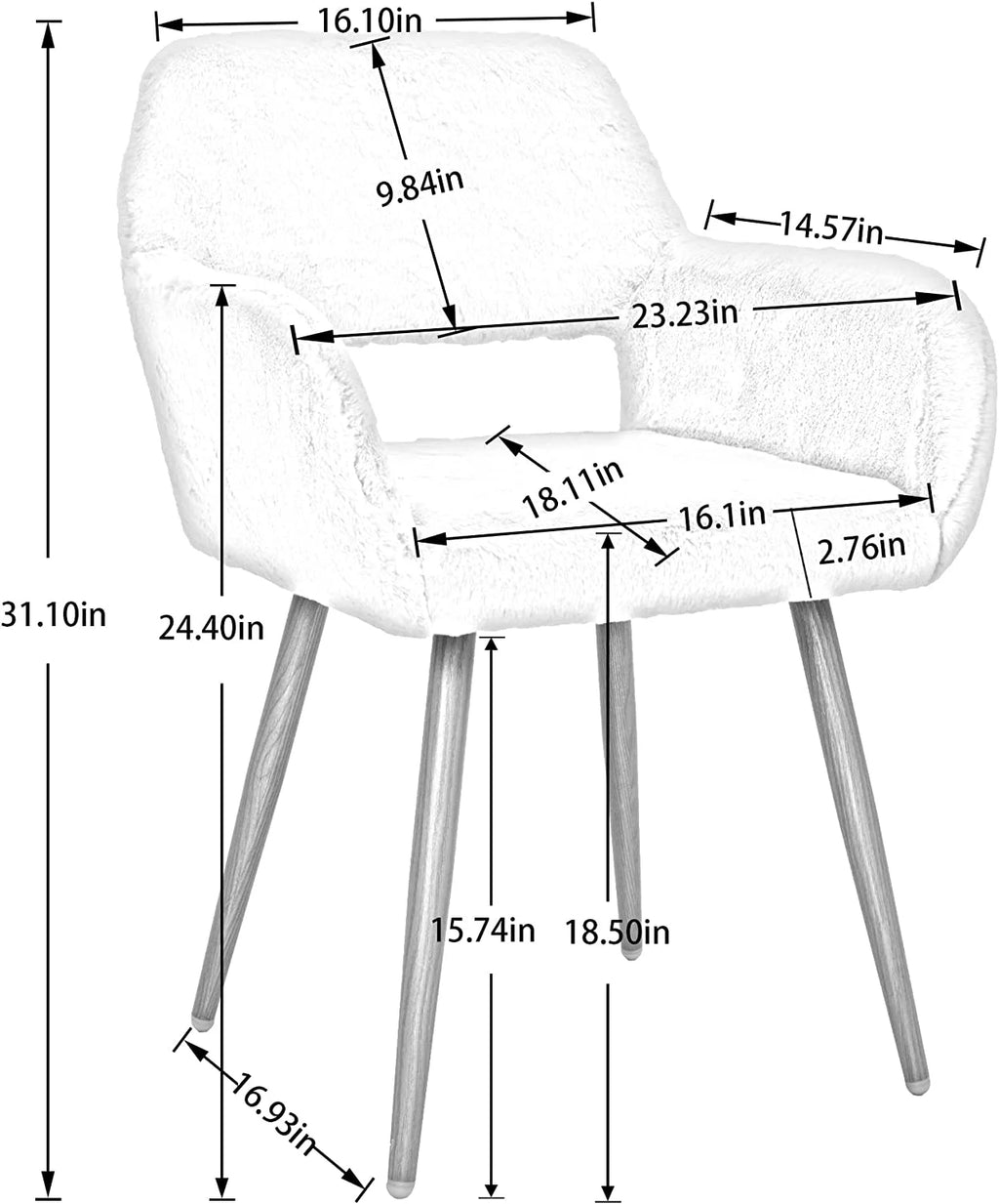 Faux Fur Vanity Chair with Wood Look Metal Legs F945011