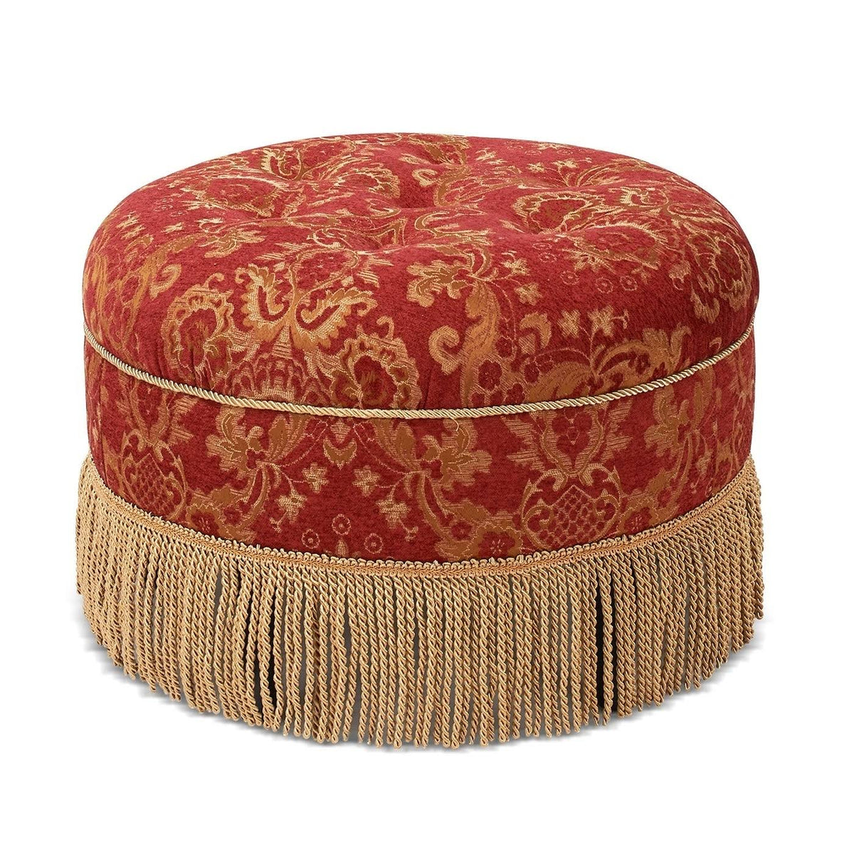 Red & Gold Jacquard Round Ottoman Footstool J684