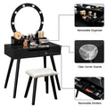 Black Wooden Dressing Table with Lighted Mirror and Cushioned Stool L676