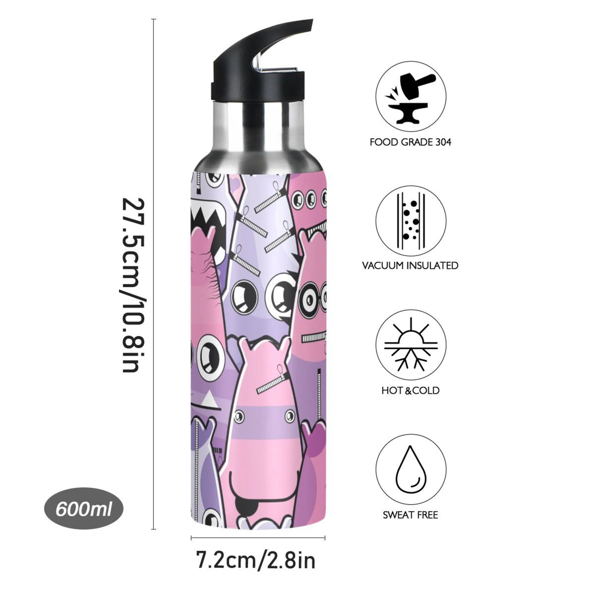 Stainless Steel Insulated Thermos Vacuum Flask Water Bottle with Straw Lid B8390
