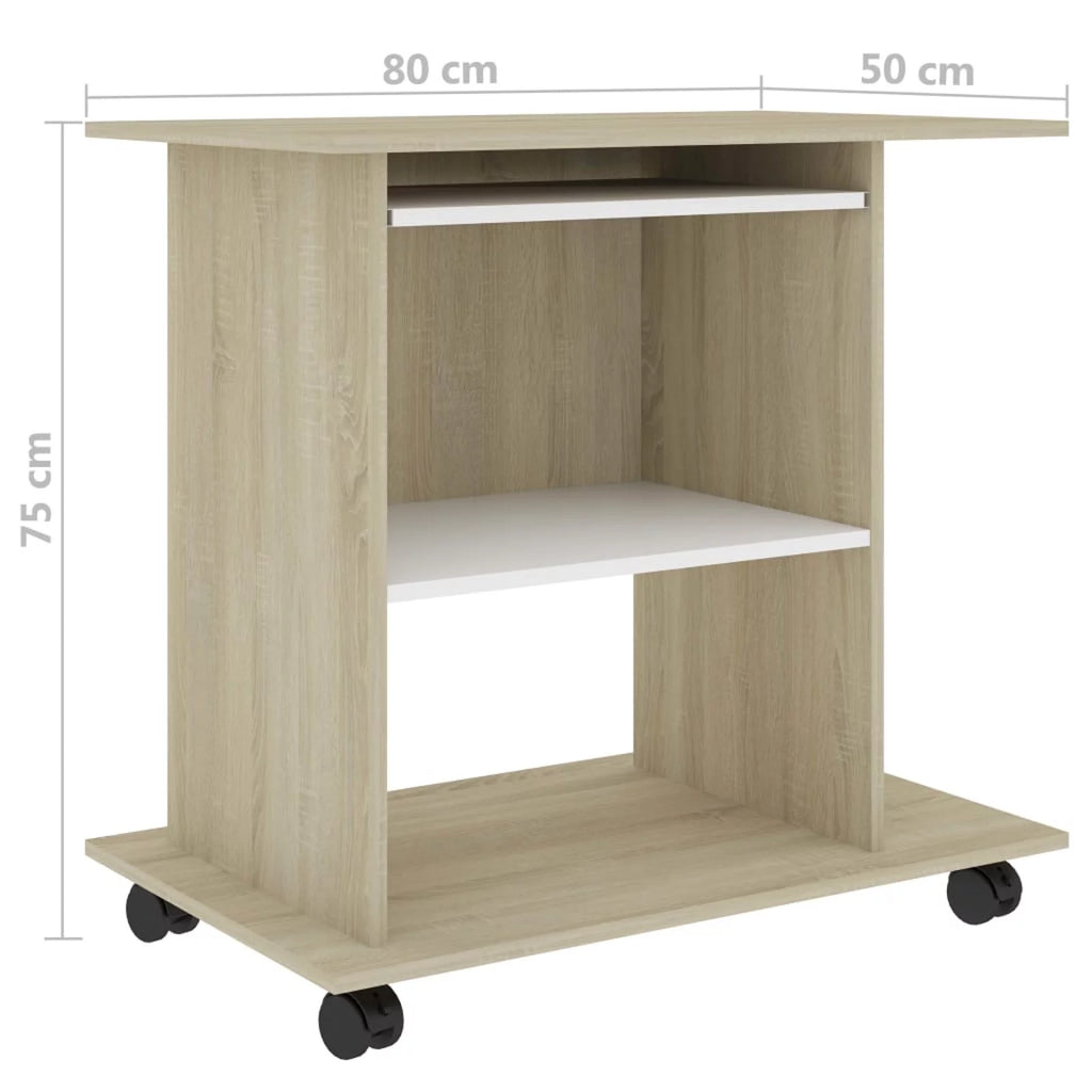 White and Sonoma Oak Computer Desk with Keyboard Tray J3450