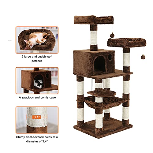 56.3-Inch Light Gray Cat Tree with Scratching Posts W281272