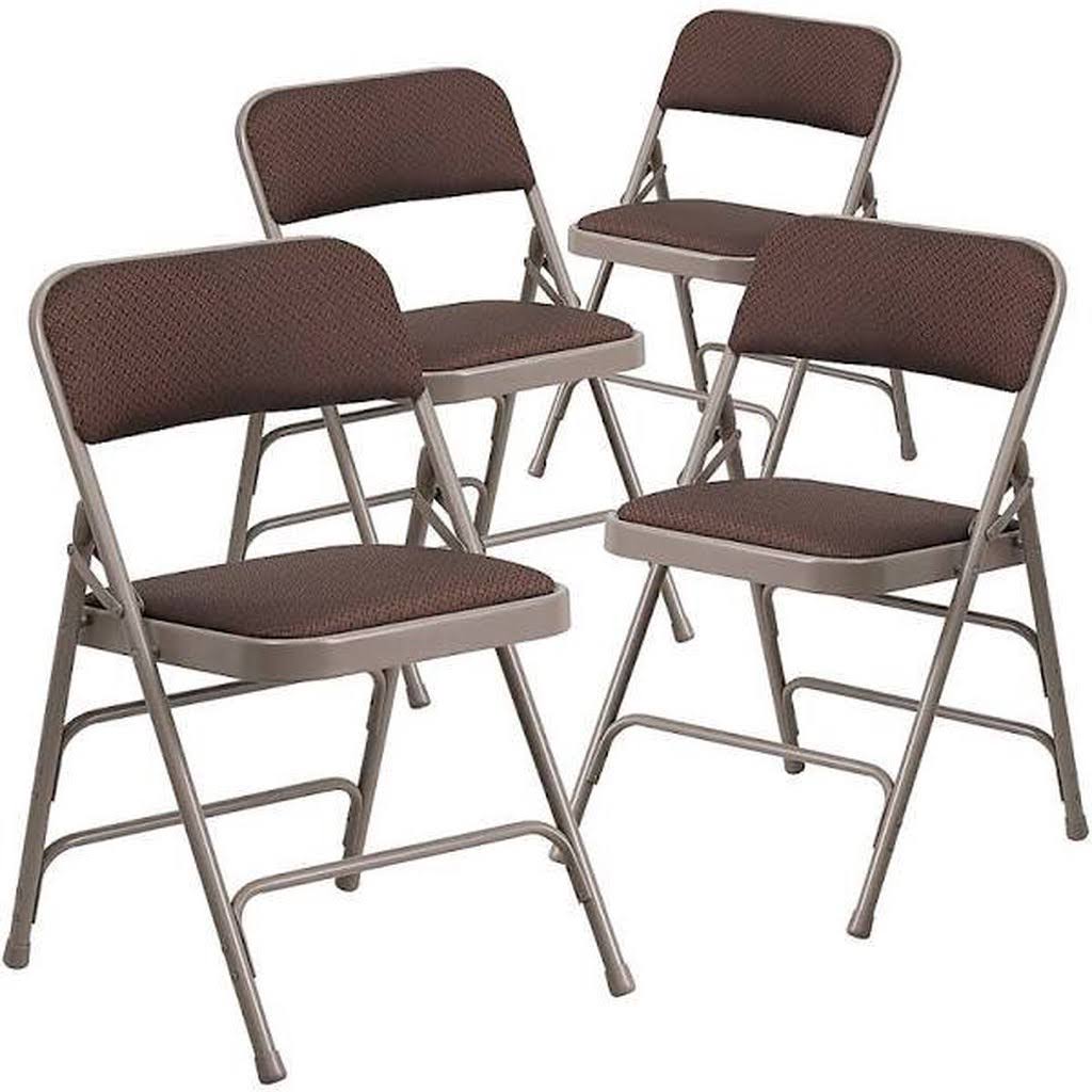Beige Brown Fabric Folding Chair 4-Pack E2644
