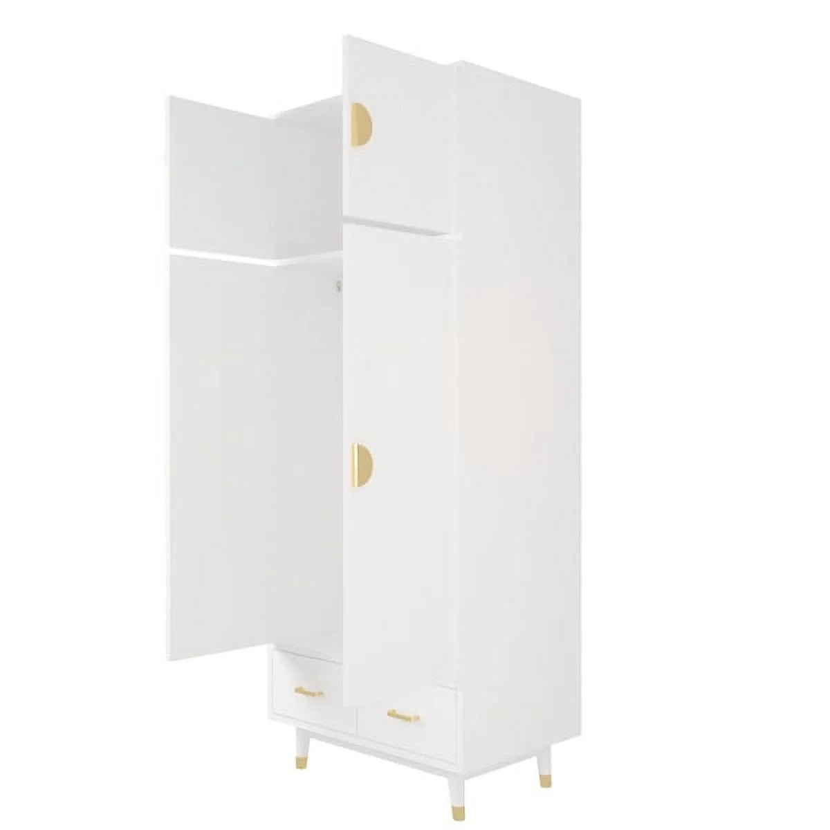 4 Door Wood Wardrobe with Clothing Rod and 2 Drawers, White T293424