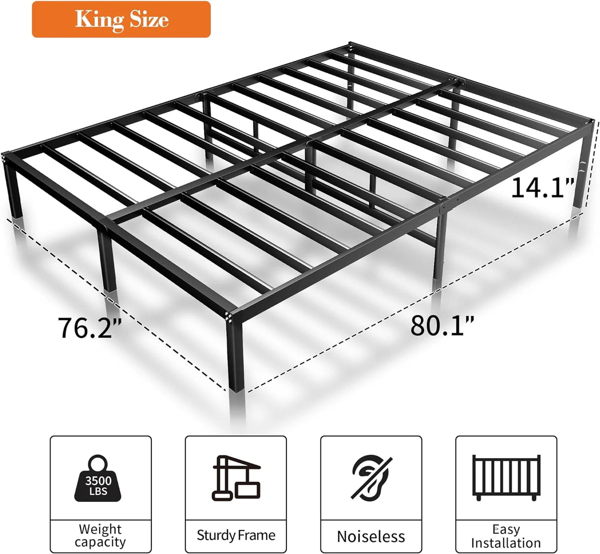 14 Inch King Size Platform Bed Frame with Metal Slats C623867