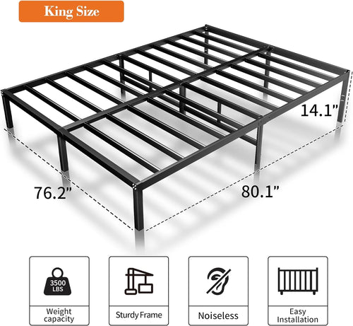 14 Inch King Size Platform Bed Frame with Metal Slats C623867
