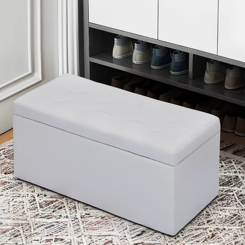 31" White Microfiber Storage Ottoman V310581