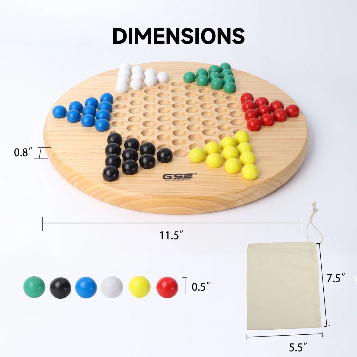 11.5" Wooden Chinese Checker Board Game with 66 Wood Marbles U6441