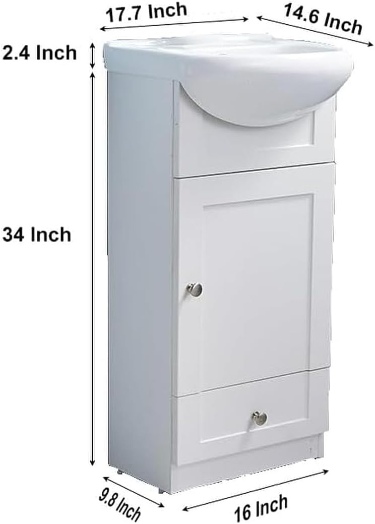 18" White Bathroom Vanity with Sink and 1 Door 1 Drawer I66832