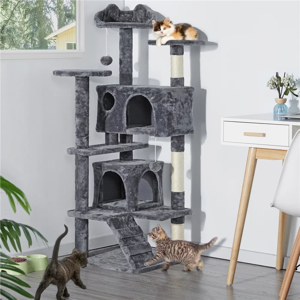 Dark Gray Cat Tree Condo with Scratching Post Tower F505