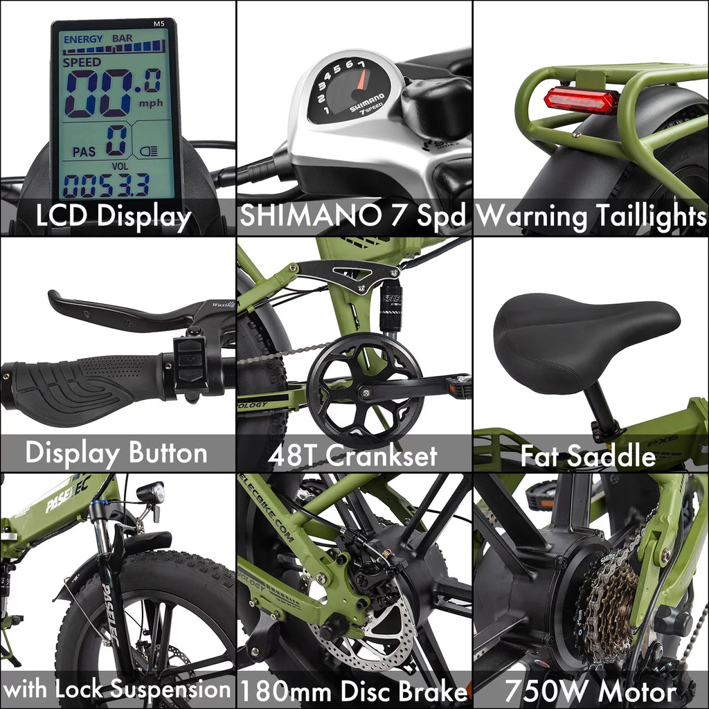 Folding Electric Mountain Bike 750W 20'' Aluminum Alloy 48V 12Ah 9 Speed P217